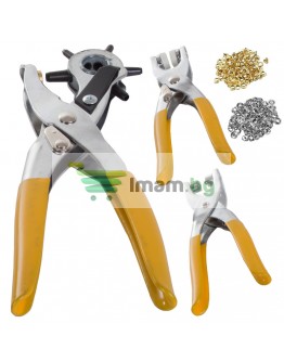 Комплект за колан, кожа, перфорирани отвори, нитове, капси, винтове